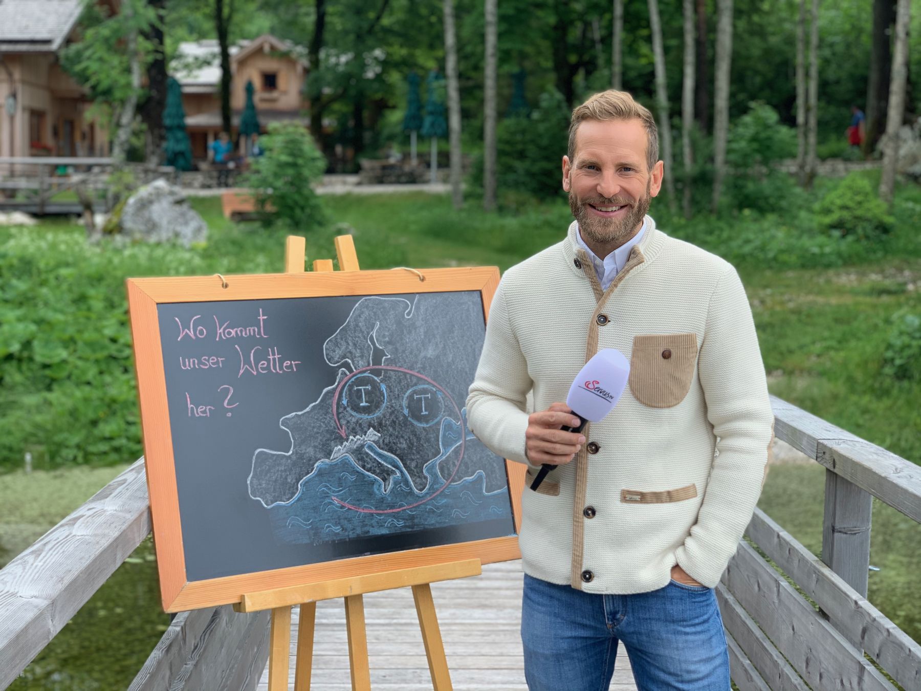 Sebastian Weber an der Kreidetafel „Wo kommt unser Wetter her?“